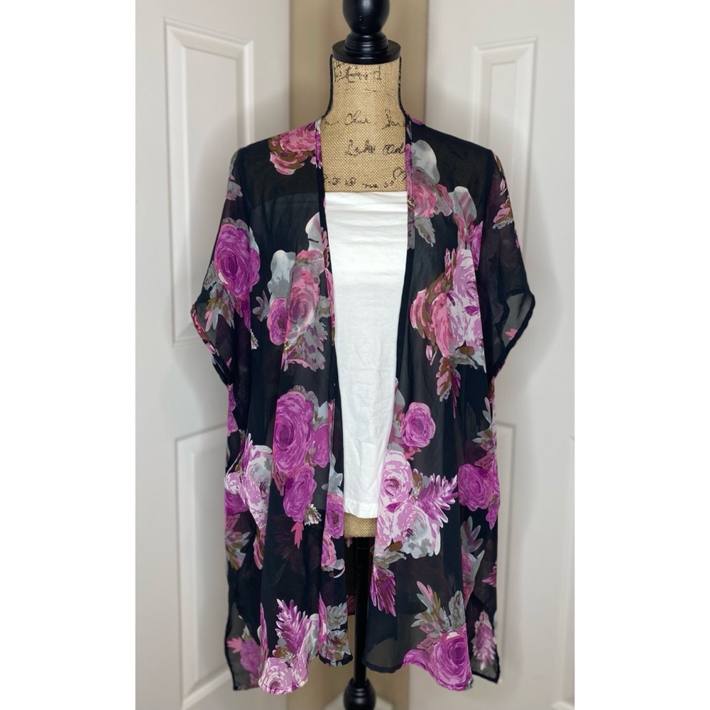 POETRY- Black Floral Kimono Cardigan size OS